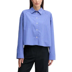 Calvin Klein Jeans Camicia Donna Blu Righe Manica Lunga Bottoni 100% Cotone Autunno/Inverno LV047C118G