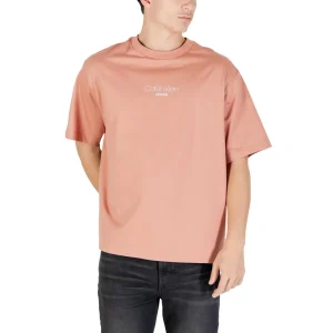 Calvin Klein Jeans T-Shirt Uomo Rosa Manica Corta Scollo Tondo Cotone 100% Autunno Inverno LV04RC851G