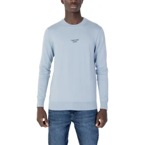 Calvin Klein Jeans Maglia Uomo Azzurro Manica Lunga Cotone Poliestere Elastan Primavera Estate J30J320618