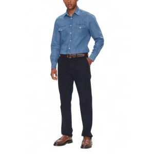 Tommy Hilfiger Camicia Jeans Uomo Azzurra Manica Lunga - Camicia Denim Bottoni Tasche Cotone