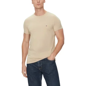 Tommy Hilfiger T-Shirt Uomo Beige Manica Corta Scollo Tondo 96% Cotone 4% Elastan Primavera/Estate 492909