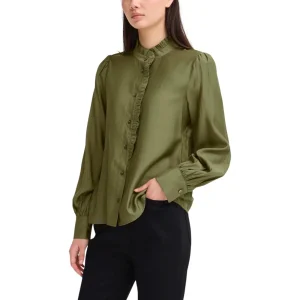 Ichi Camicia Donna Verde Maniche Lunghe - Camicia Viscosa Bottoni Colletto Coreana