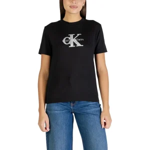 Calvin Klein Jeans T-Shirt Donna Nero Stampa Maniche Corte Scollo Tondo Cotone 100% Primavera Estate LV047E819G