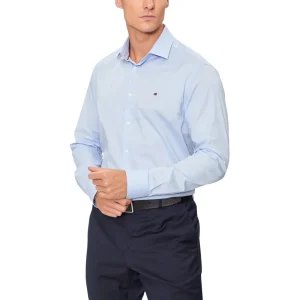 Tommy Hilfiger Camicia Uomo Azzurra Bottoni Maniche Lunghe Colletto Classico Cotone Organico 98% Elastan 2% Autunno Inverno MW0MW38347