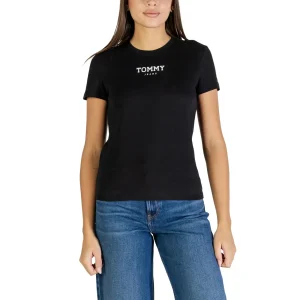 Tommy Hilfiger Jeans T-Shirt Donna Nero Maniche Corte Scollo Tondo Cotone Organico 100% Primavera Estate DW0DW21842