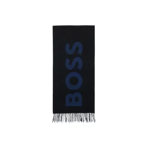 Boss Sciarpa Uomo Nera con Stampa - Sciarpa Lana 180x35cm Autunno Inverno