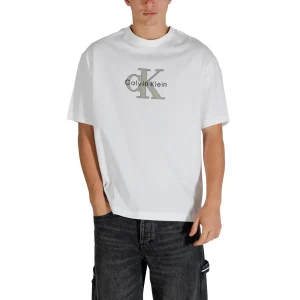 Calvin Klein Jeans T-Shirt Uomo Bianco Stampa Maniche Corte Scollo Tondo Cotone 100% Primavera Estate LV04RE815G