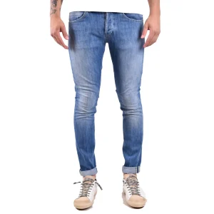 Dondup Jeans Uomo Blu Effetto Consumato in Cotone 89% Elastan 11% con Zip e Bottone Tasche Anteriori e Posteriori Primavera/Estate V_31100
