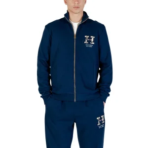 Tommy Hilfiger Felpa Zip Uomo Blu Maniche Lunghe Tasche Anteriori Cotone Organico 82% Poliestere 18% Autunno Inverno MW0MW39584
