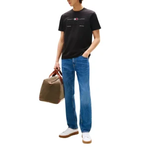 Tommy Hilfiger T-Shirt Uomo Nero Manica Corta Scollo Tondo Cotone Organico 87% Elastan 13% Autunno Inverno MW0MW39585