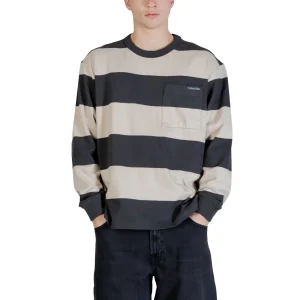 Calvin Klein Jeans T-Shirt Uomo Nera a Righe con Maniche Lunghe Scollo Tondo in Cotone 100% Primavera/Estate LV04RE212G